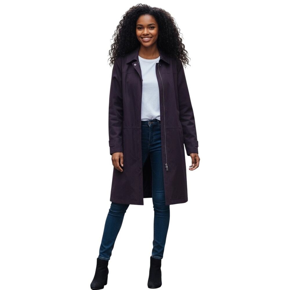 Vintage Women’s TravelSmith Blue Lined Trench-style Long Barn Coat-Large